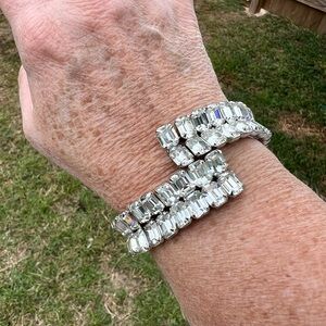 Vintage-Style Rhinestone Cuff Bracelet - Emerald Cut Baguette Crystal Bangle
